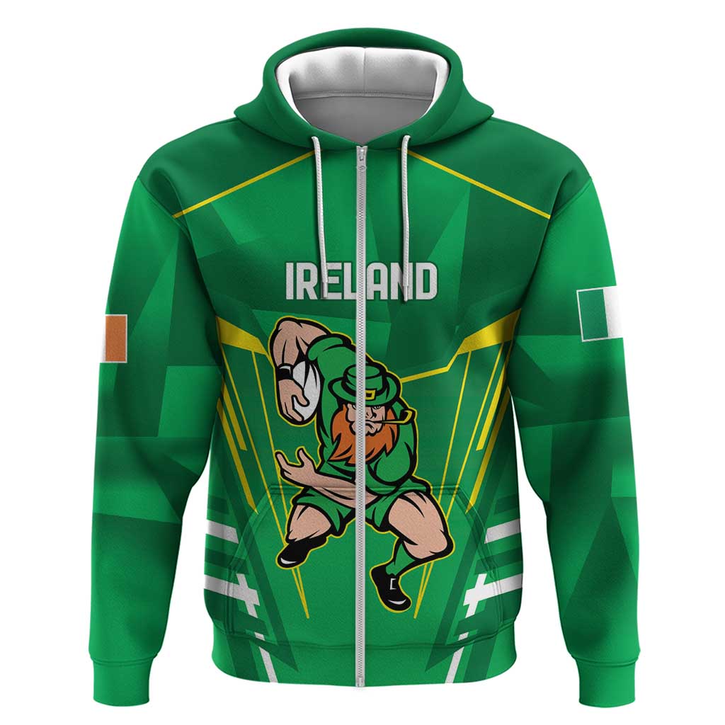 Ireland Rugby Custom Zip Hoodie Irish Warrior Mascot Go Shamrock