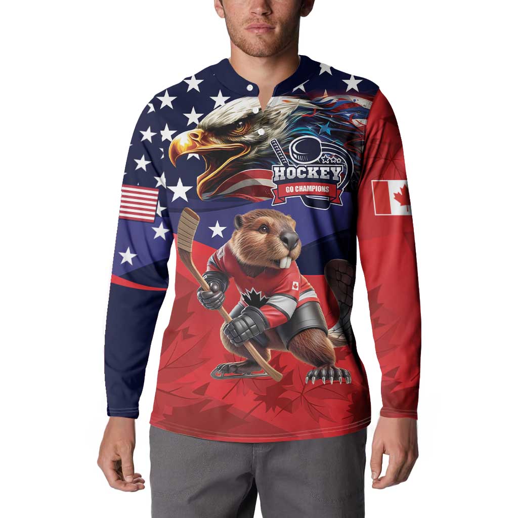 USA Canada Ice Hockey Custom Button Sweatshirt Go Champion 4 Nations