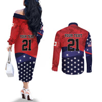 USA Canada Ice Hockey Custom Couples Matching Off The Shoulder Long Sleeve Dress and Long Sleeve Button Shirt Go Champion 4 Nations