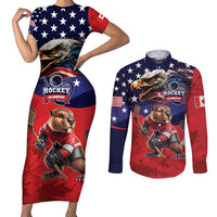 USA Canada Ice Hockey Custom Couples Matching Short Sleeve Bodycon Dress and Long Sleeve Button Shirt Go Champion 4 Nations