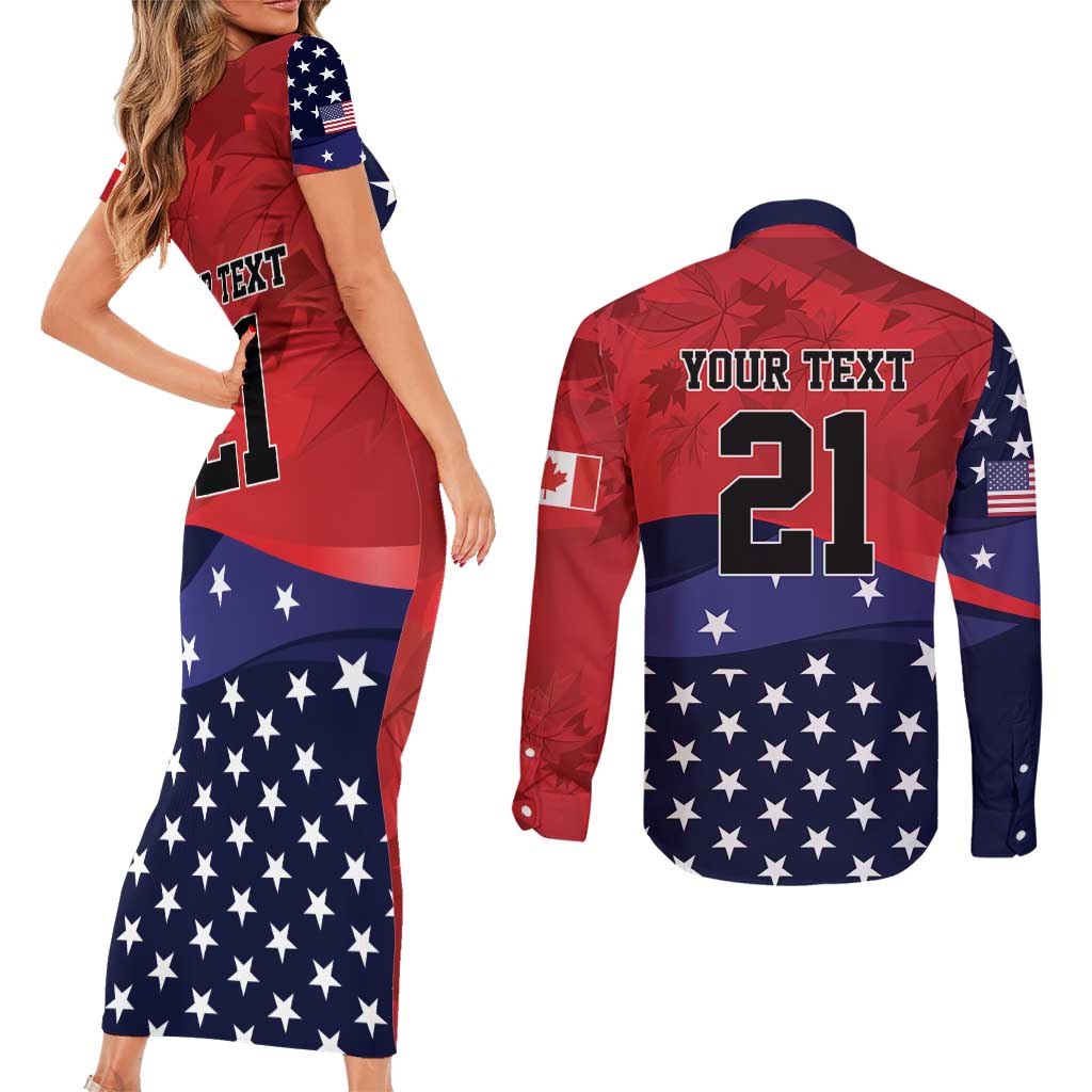 USA Canada Ice Hockey Custom Couples Matching Short Sleeve Bodycon Dress and Long Sleeve Button Shirt Go Champion 4 Nations