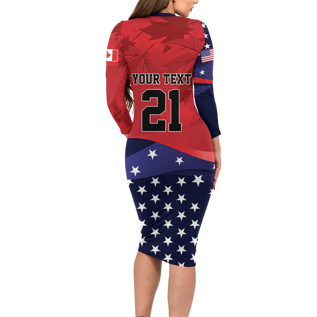 USA Canada Ice Hockey Custom Family Matching Long Sleeve Bodycon Dress and Hawaiian Shirt Go Champion 4 Nations