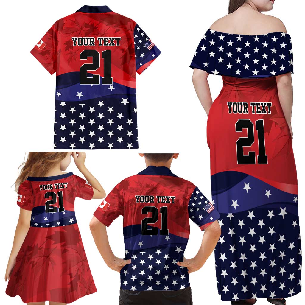USA Canada Ice Hockey Custom Family Matching Off Shoulder Maxi Dress and Hawaiian Shirt Go Champion 4 Nations