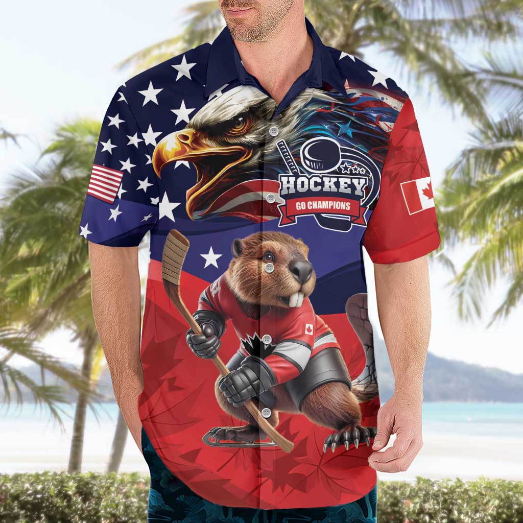 USA Canada Ice Hockey Custom Hawaiian Shirt Go Champion 4 Nations