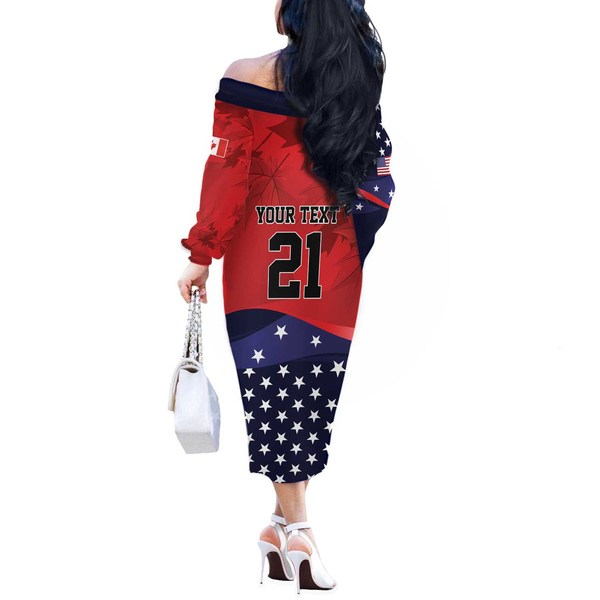 USA Canada Ice Hockey Custom Off The Shoulder Long Sleeve Dress Go Champion 4 Nations