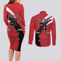 Canada Hockey Custom Couples Matching Long Sleeve Bodycon Dress and Long Sleeve Button Shirt Go Champion 4 Nations