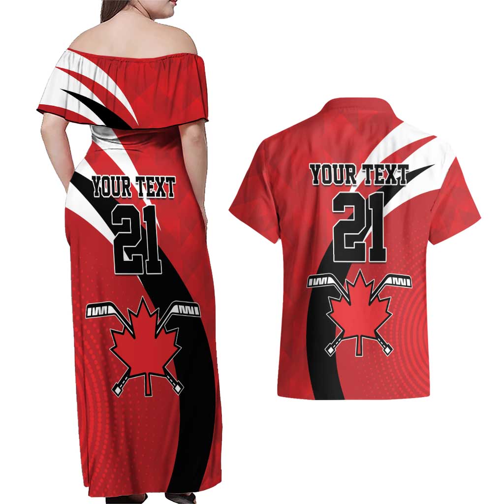 Canada Hockey Custom Couples Matching Off Shoulder Maxi Dress and Hawaiian Shirt Go Champion 4 Nations