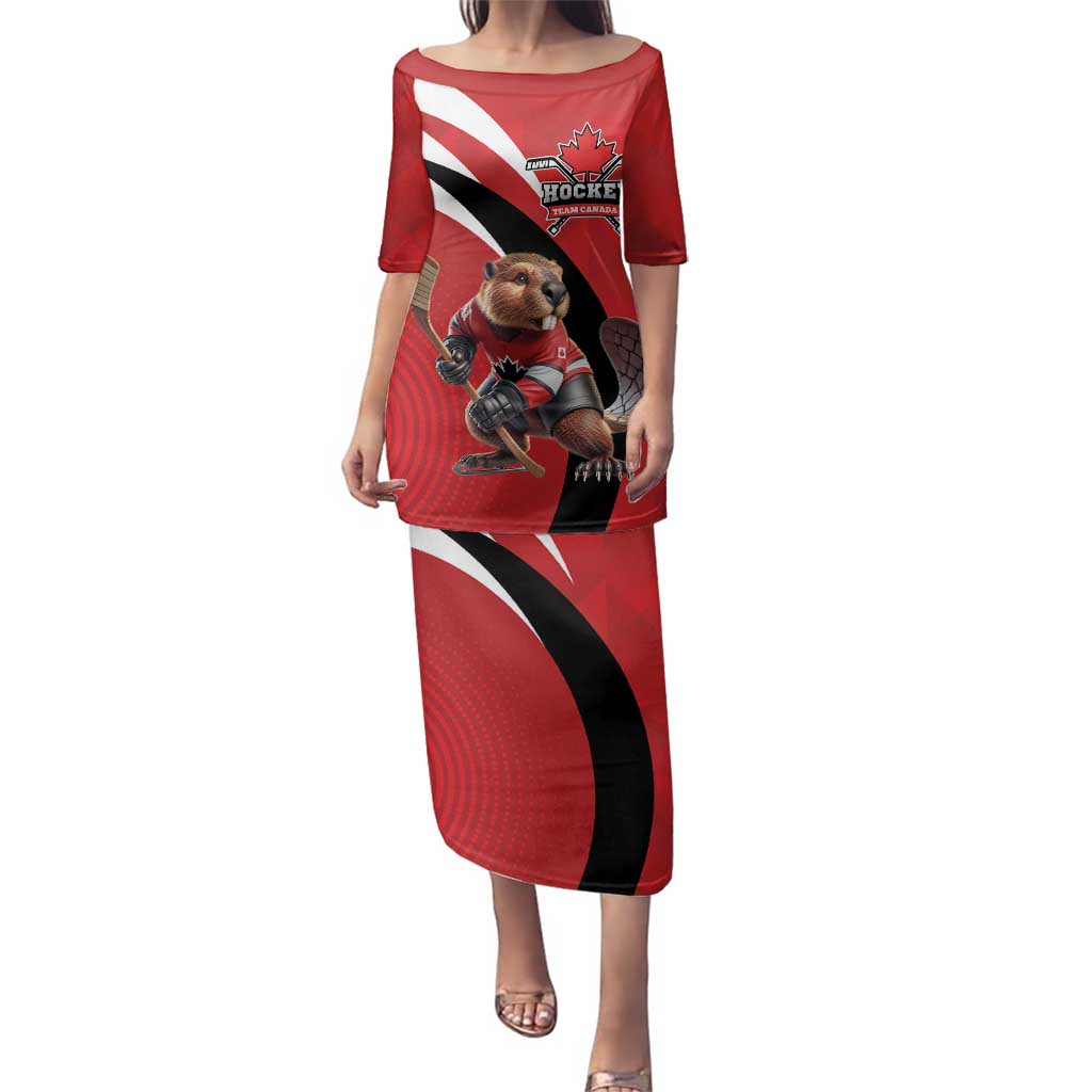 Canada Hockey Custom Family Matching Puletasi and Hawaiian Shirt Go Champion 4 Nations