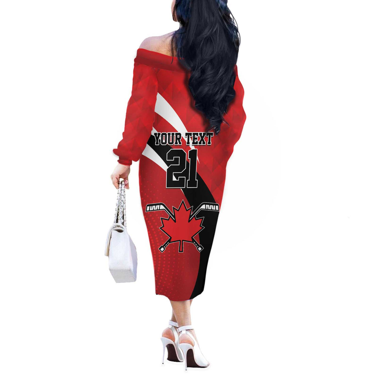 Canada Hockey Custom Off The Shoulder Long Sleeve Dress Go Champion 4 Nations