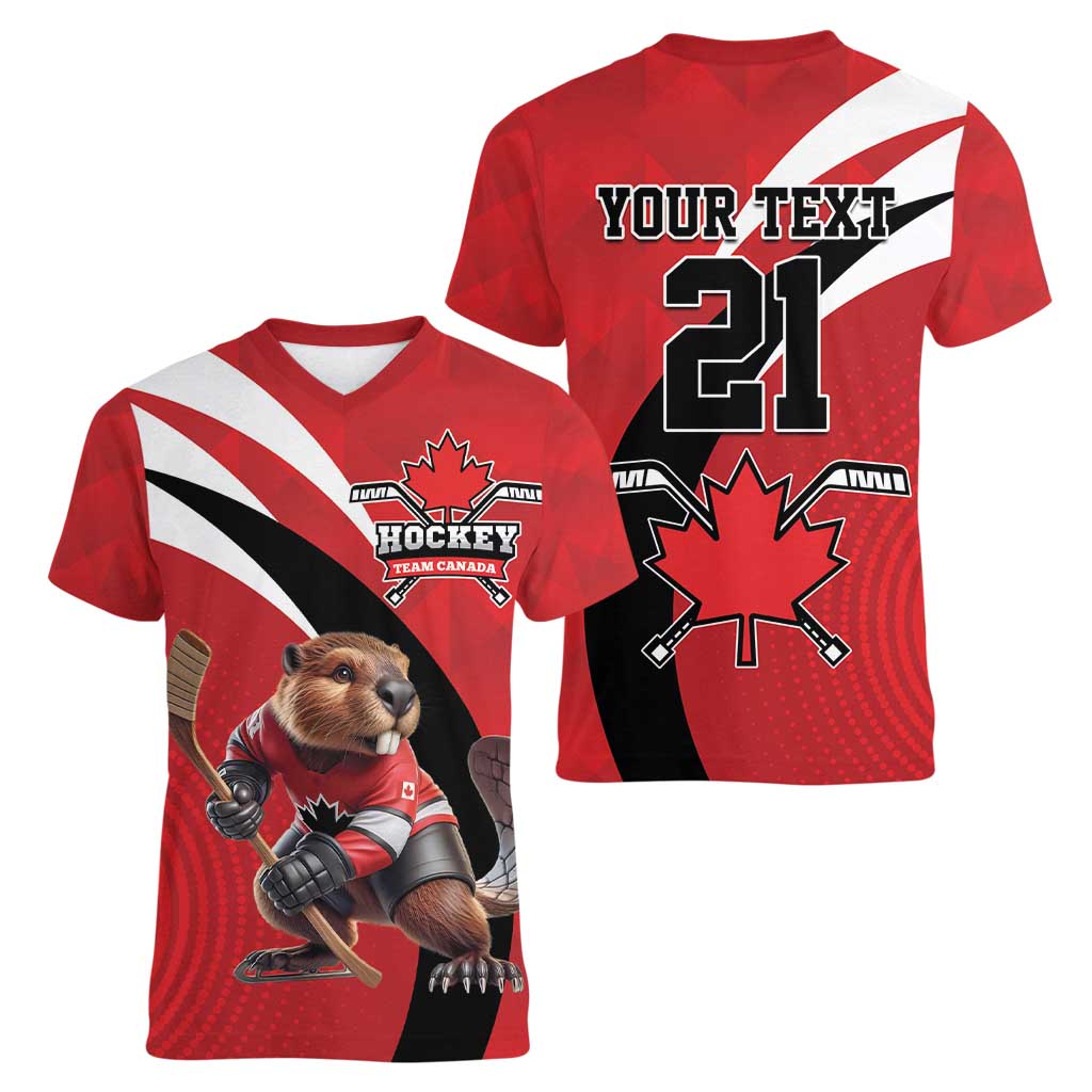 Canada Hockey Custom Women V-Neck T-Shirt Go Champion 4 Nations