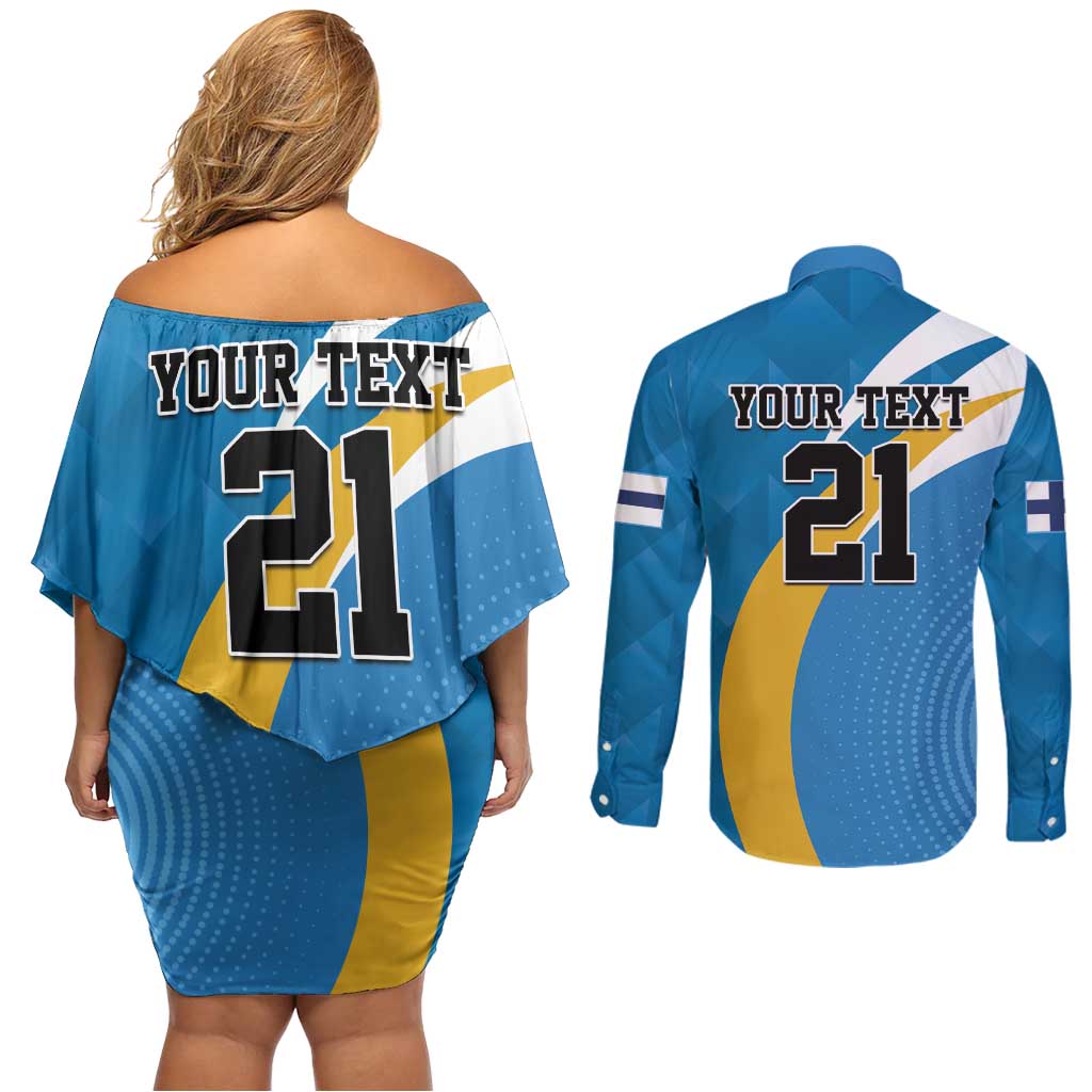 Finland Leijonat Hockey Custom Couples Matching Off Shoulder Short Dress and Long Sleeve Button Shirt Suomen Jaakiekkoliitto 4 Nations