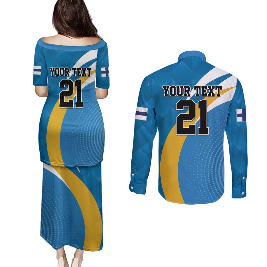 Finland Leijonat Hockey Custom Couples Matching Puletasi and Long Sleeve Button Shirt Suomen Jaakiekkoliitto 4 Nations