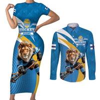 Finland Leijonat Hockey Custom Couples Matching Short Sleeve Bodycon Dress and Long Sleeve Button Shirt Suomen Jaakiekkoliitto 4 Nations
