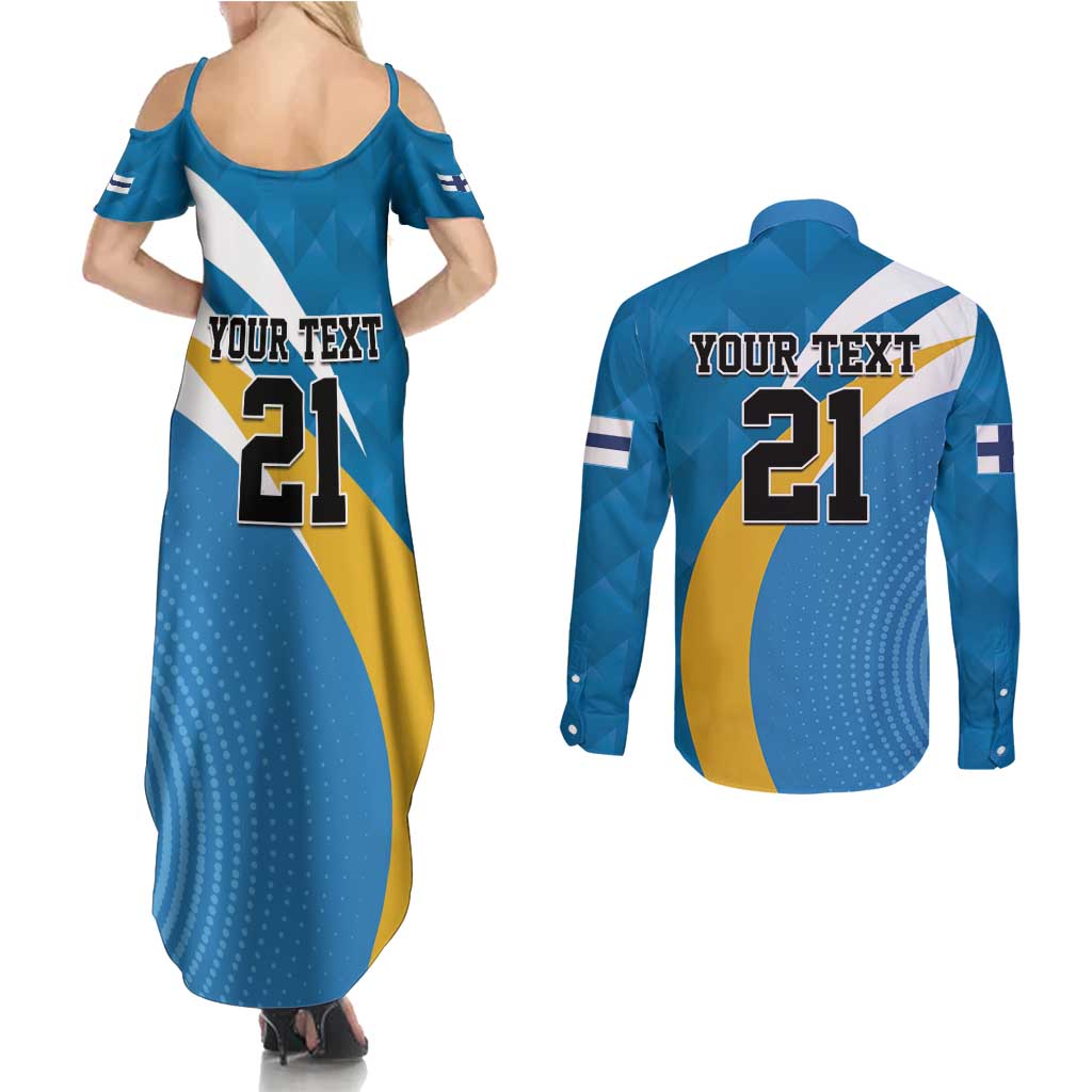 Finland Leijonat Hockey Custom Couples Matching Summer Maxi Dress and Long Sleeve Button Shirt Suomen Jaakiekkoliitto 4 Nations