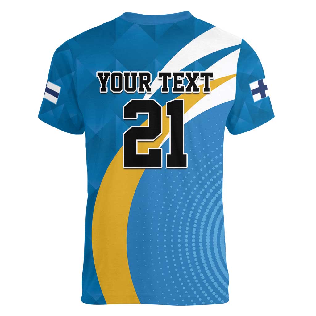 Finland Leijonat Hockey Custom Women V-Neck T-Shirt Suomen Jaakiekkoliitto 4 Nations