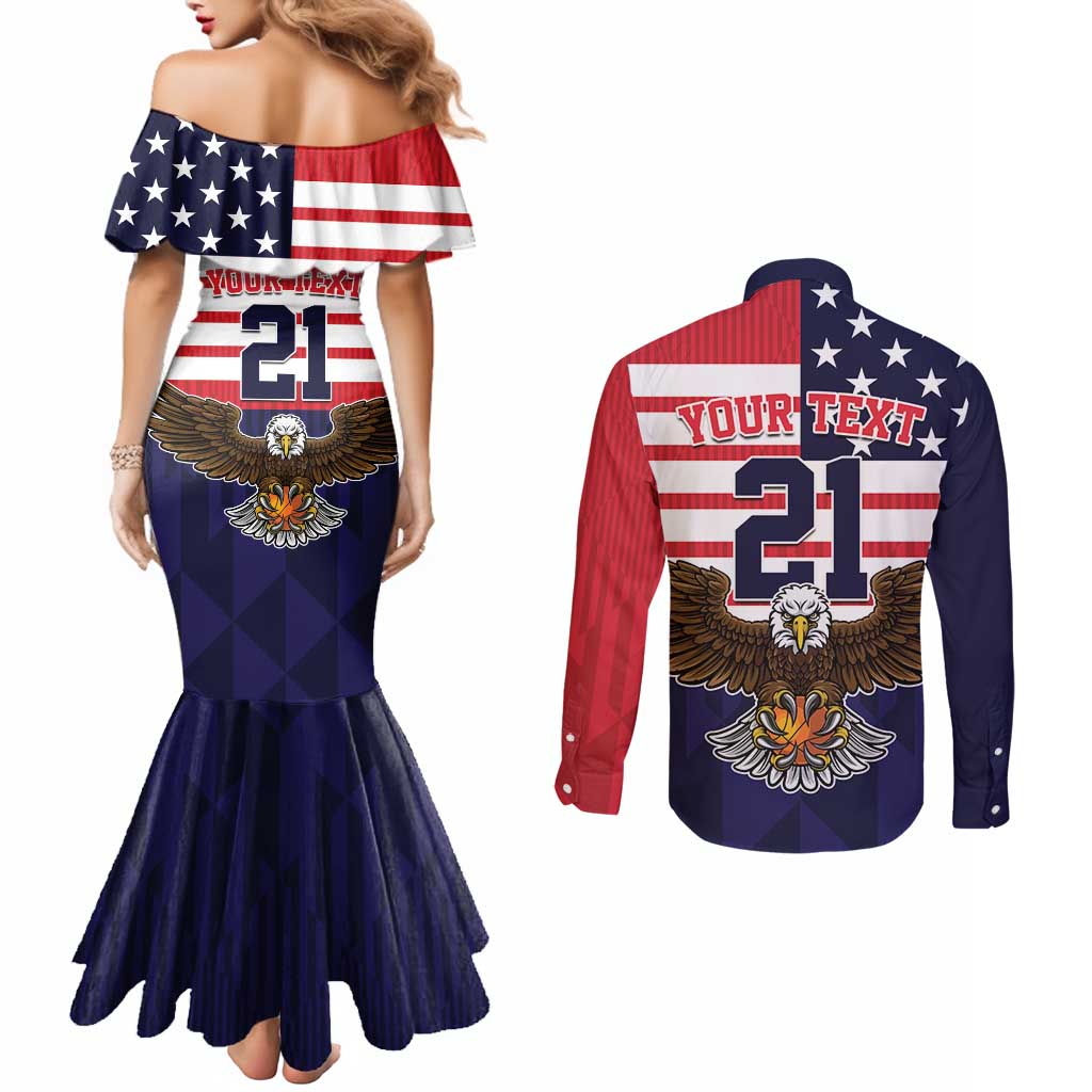 United States Basketball Custom Couples Matching Mermaid Dress and Long Sleeve Button Shirt Team USA One For All
