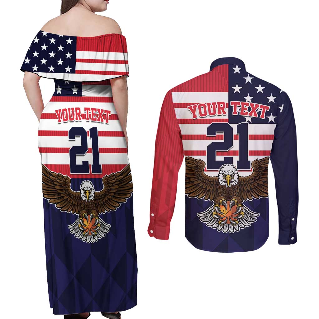 United States Basketball Custom Couples Matching Off Shoulder Maxi Dress and Long Sleeve Button Shirt Team USA One For All