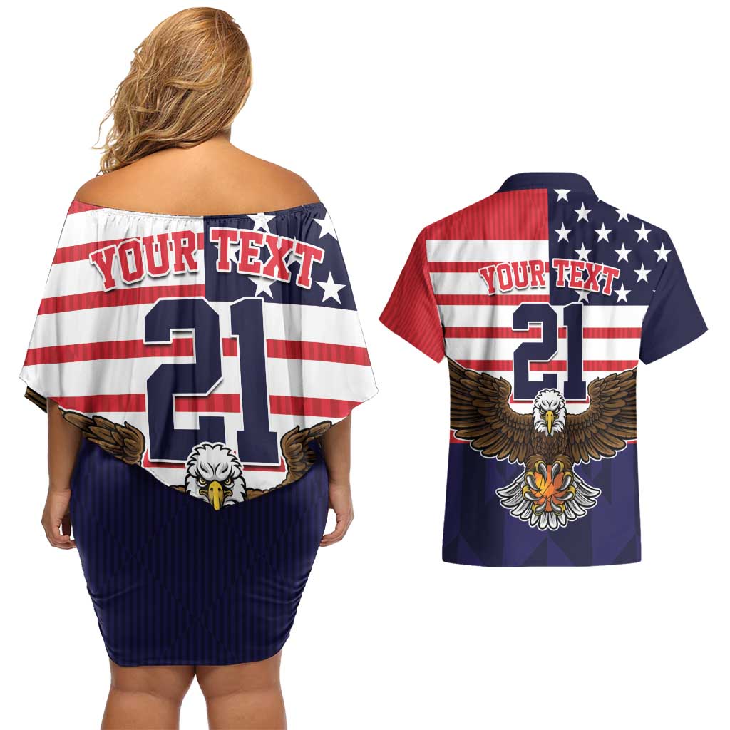United States Basketball Custom Couples Matching Off Shoulder Short Dress and Hawaiian Shirt Team USA One For All