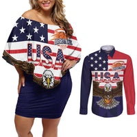 United States Basketball Custom Couples Matching Off Shoulder Short Dress and Long Sleeve Button Shirt Team USA One For All