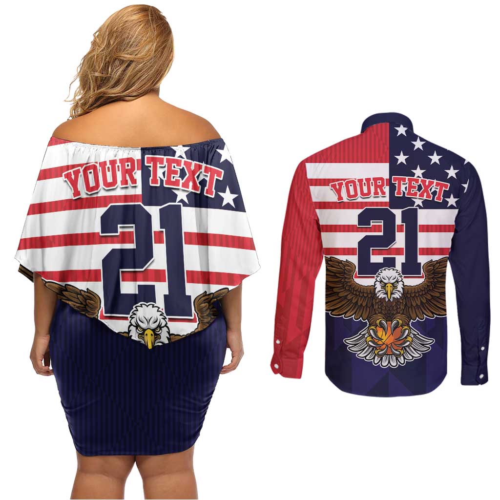 United States Basketball Custom Couples Matching Off Shoulder Short Dress and Long Sleeve Button Shirt Team USA One For All