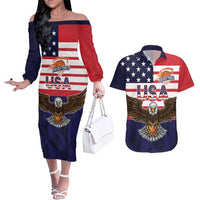 United States Basketball Custom Couples Matching Off The Shoulder Long Sleeve Dress and Hawaiian Shirt Team USA One For All