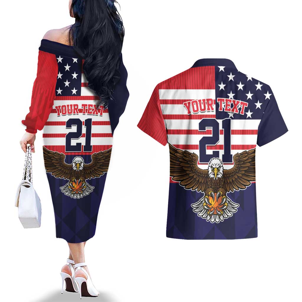 United States Basketball Custom Couples Matching Off The Shoulder Long Sleeve Dress and Hawaiian Shirt Team USA One For All