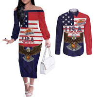 United States Basketball Custom Couples Matching Off The Shoulder Long Sleeve Dress and Long Sleeve Button Shirt Team USA One For All