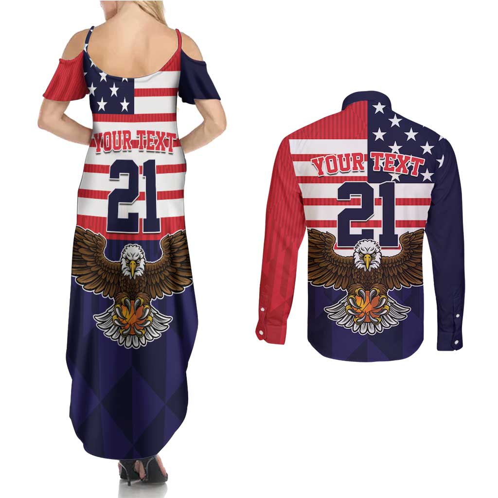 United States Basketball Custom Couples Matching Summer Maxi Dress and Long Sleeve Button Shirt Team USA One For All