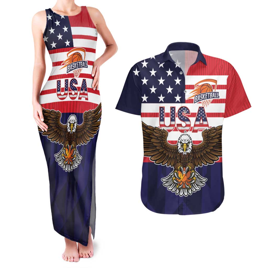 United States Basketball Custom Couples Matching Tank Maxi Dress and Hawaiian Shirt Team USA One For All