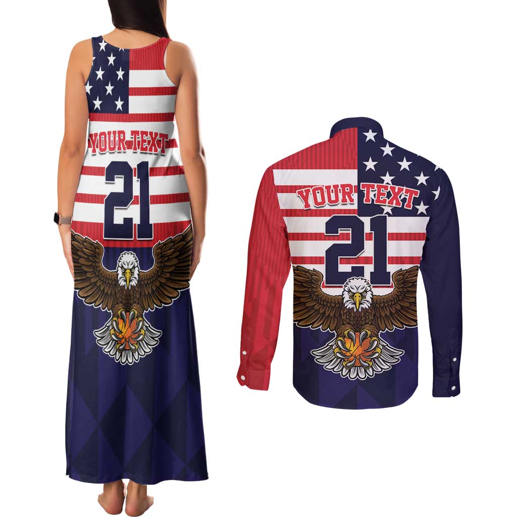 United States Basketball Custom Couples Matching Tank Maxi Dress and Long Sleeve Button Shirt Team USA One For All