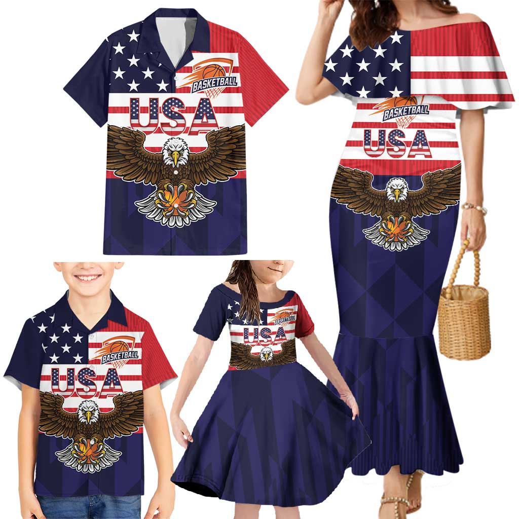 United States Basketball Custom Family Matching Mermaid Dress and Hawaiian Shirt Team USA One For All