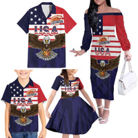 United States Basketball Custom Family Matching Off The Shoulder Long Sleeve Dress and Hawaiian Shirt Team USA One For All