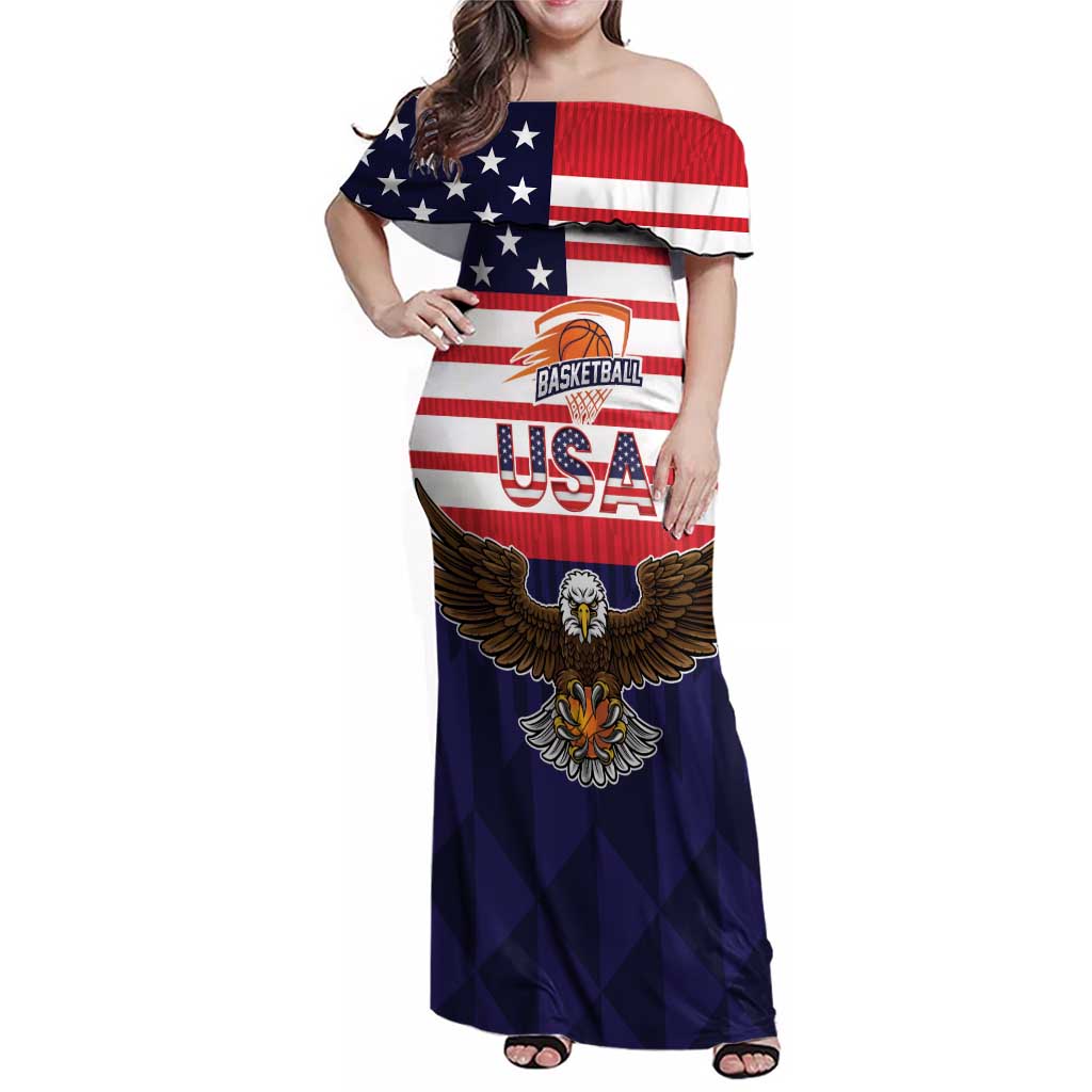United States Basketball Custom Family Matching Off Shoulder Maxi Dress and Hawaiian Shirt Team USA One For All