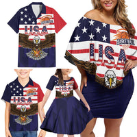 United States Basketball Custom Family Matching Off Shoulder Short Dress and Hawaiian Shirt Team USA One For All