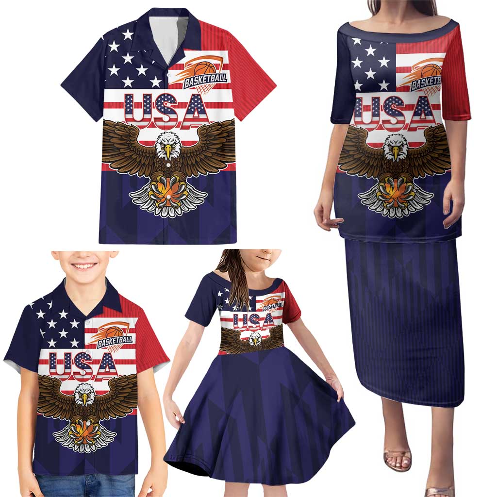 United States Basketball Custom Family Matching Puletasi and Hawaiian Shirt Team USA One For All