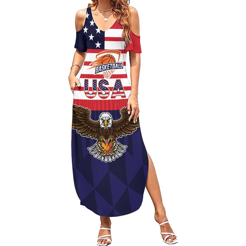 United States Basketball Custom Family Matching Summer Maxi Dress and Hawaiian Shirt Team USA One For All