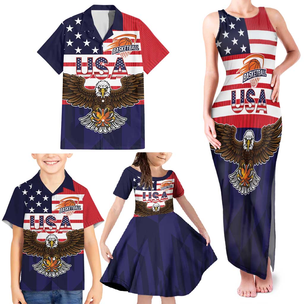 United States Basketball Custom Family Matching Tank Maxi Dress and Hawaiian Shirt Team USA One For All