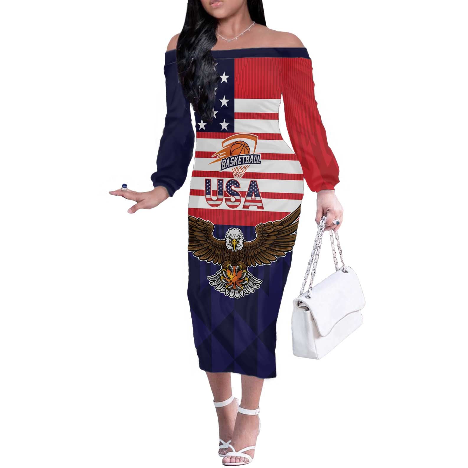 United States Basketball Custom Off The Shoulder Long Sleeve Dress Team USA One For All