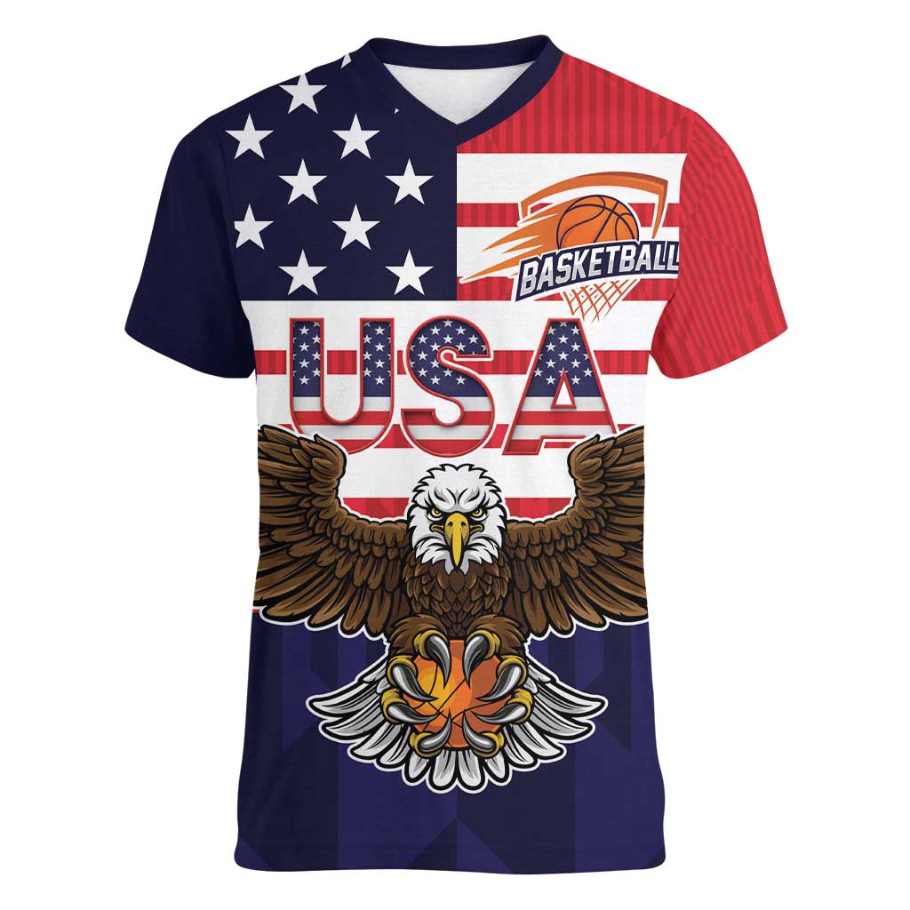 United States Basketball Custom Women V-Neck T-Shirt Team USA One For All