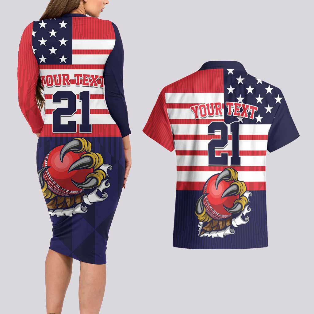 United States Cricket Custom Couples Matching Long Sleeve Bodycon Dress and Hawaiian Shirt Team USA One For All