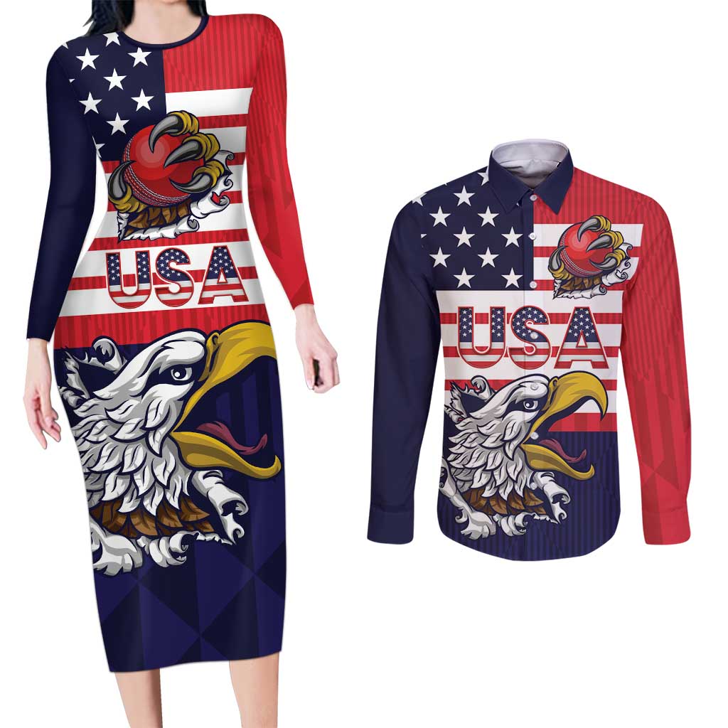 United States Cricket Custom Couples Matching Long Sleeve Bodycon Dress and Long Sleeve Button Shirt Team USA One For All