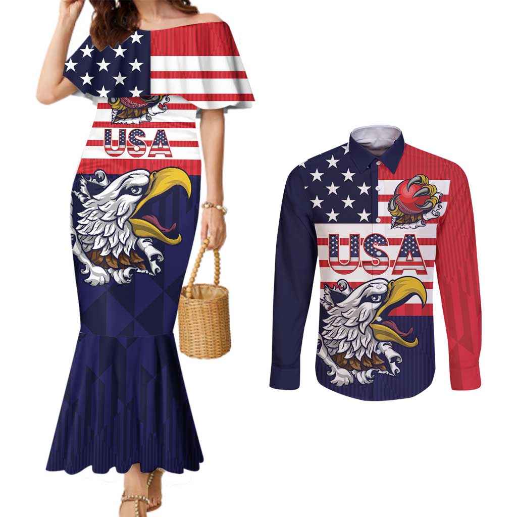 United States Cricket Custom Couples Matching Mermaid Dress and Long Sleeve Button Shirt Team USA One For All