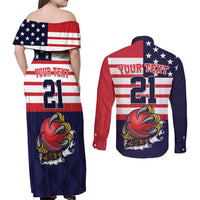 United States Cricket Custom Couples Matching Off Shoulder Maxi Dress and Long Sleeve Button Shirt Team USA One For All