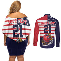 United States Cricket Custom Couples Matching Off Shoulder Short Dress and Long Sleeve Button Shirt Team USA One For All