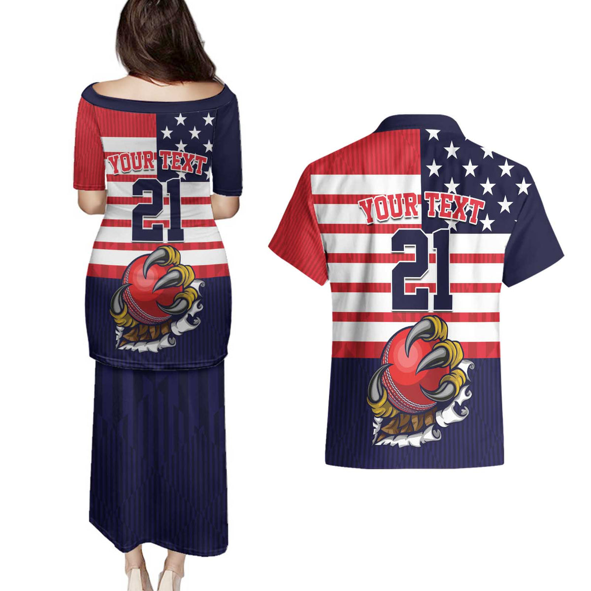 United States Cricket Custom Couples Matching Puletasi and Hawaiian Shirt Team USA One For All