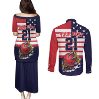 United States Cricket Custom Couples Matching Puletasi and Long Sleeve Button Shirt Team USA One For All