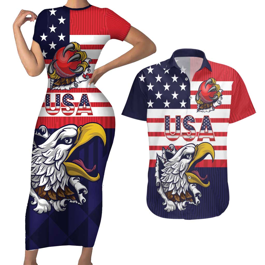 United States Cricket Custom Couples Matching Short Sleeve Bodycon Dress and Hawaiian Shirt Team USA One For All