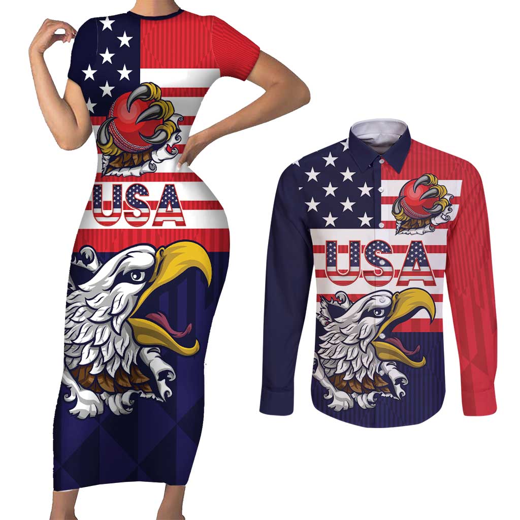 United States Cricket Custom Couples Matching Short Sleeve Bodycon Dress and Long Sleeve Button Shirt Team USA One For All