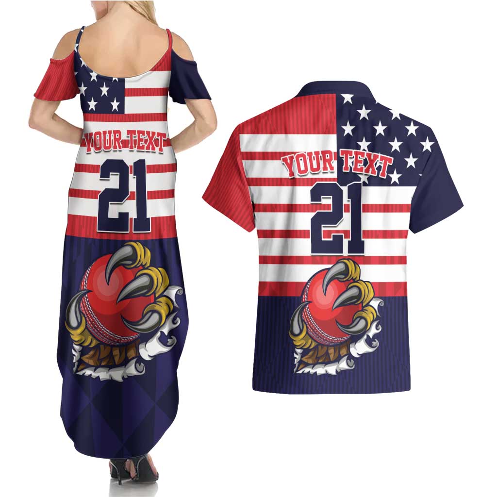 United States Cricket Custom Couples Matching Summer Maxi Dress and Hawaiian Shirt Team USA One For All