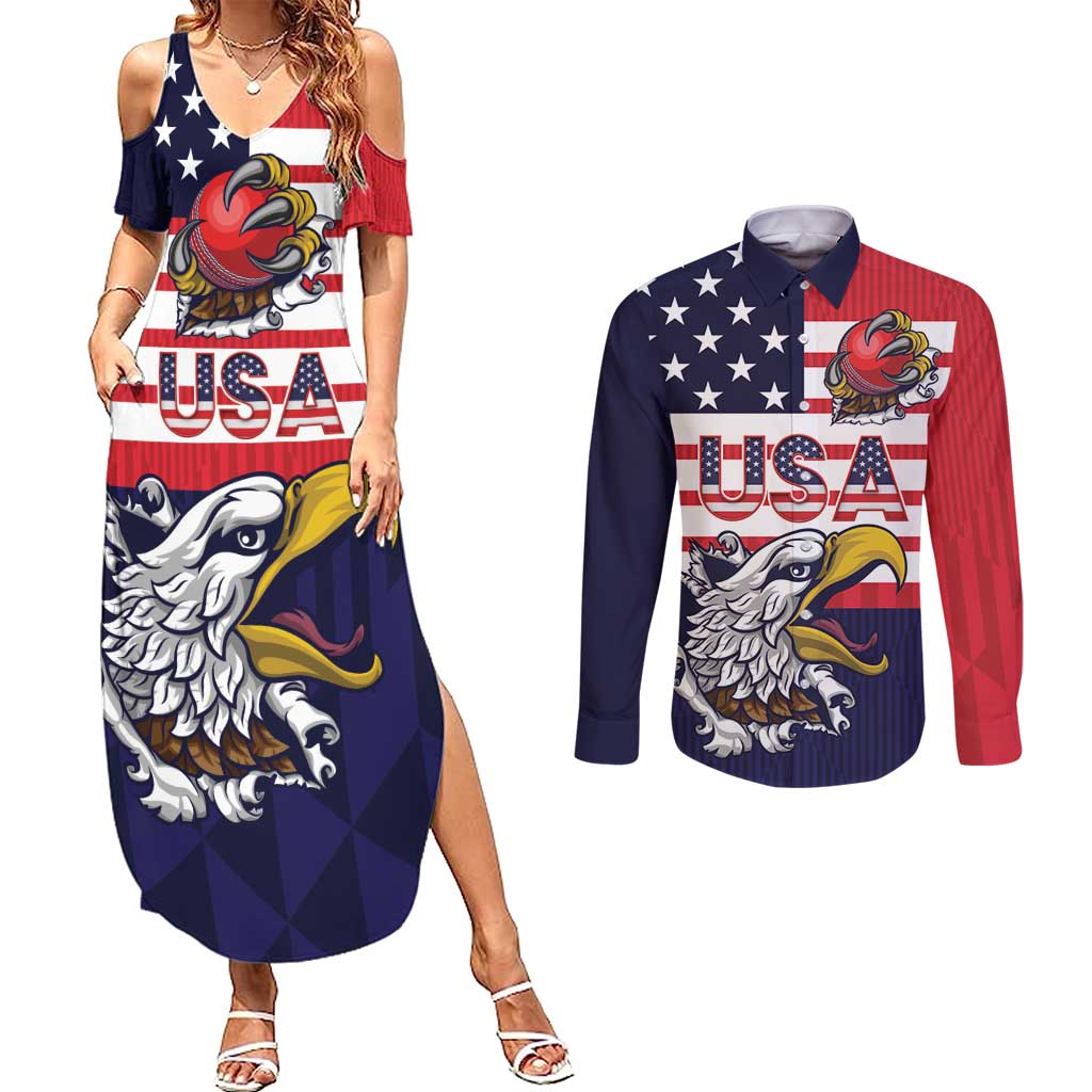 United States Cricket Custom Couples Matching Summer Maxi Dress and Long Sleeve Button Shirt Team USA One For All